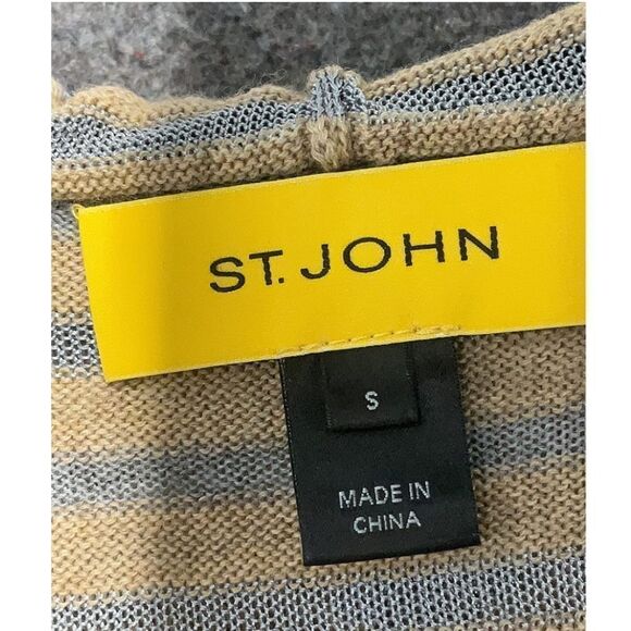 St. John hooded knit sweater cream striped cardigan buttondown size S - Picture 5 of 8